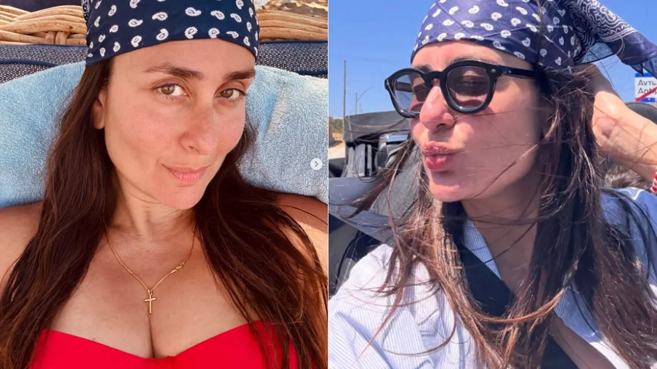 Kareena Kapoor Khan styles a navy blue bandana during her beach vacation