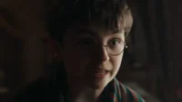 Dominic McLaughlin as Harry Potter with Alastair Stout and Arabella Stanton as Ron and Hermione in HBO’s Harry Potter and the Philosopher’s Stone series