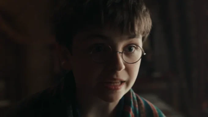 Dominic McLaughlin as Harry Potter with Alastair Stout and Arabella Stanton as Ron and Hermione in HBO’s Harry Potter and the Philosopher’s Stone series