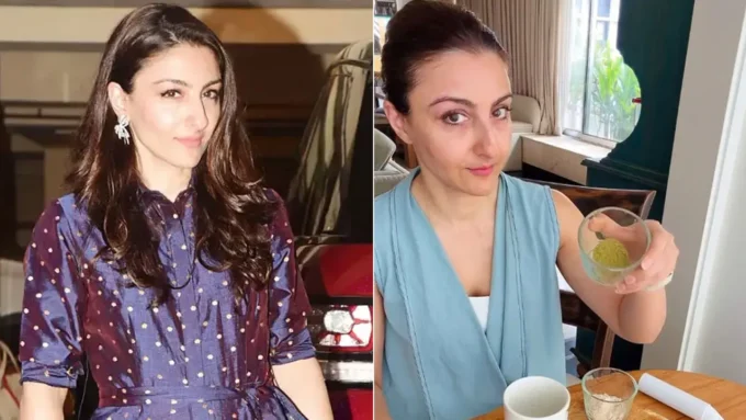 Soha Ali Khan shares her two-minute protein matcha pre-workout drink recipe with matcha, protein powder and plant-based milk
