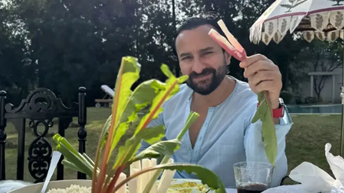 Saif Ali Khan enjoys a farm-to-table meal with fresh vegetables and shares a relaxed poolside moment in his latest Instagram post.